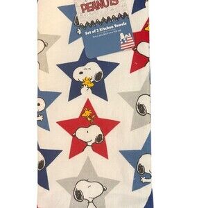 Peanuts Snoopy Woodstock Patriotic Stars Kitchen Towels Set of 2 Red Blue